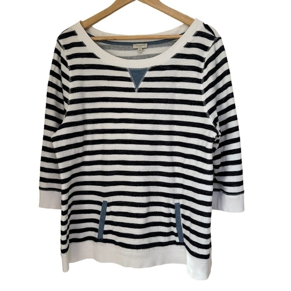 Talbots Navy and White Long Sleeve Crewneck Top, XL - Picture 1 of 7